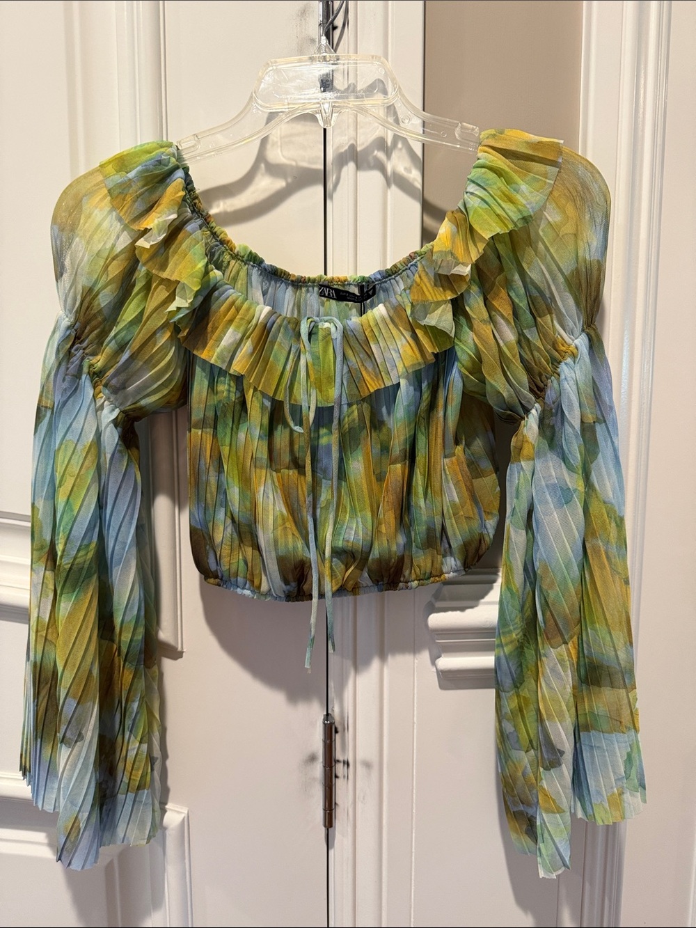 Zara Pleated Crop Top in Green, Blue & Yellow